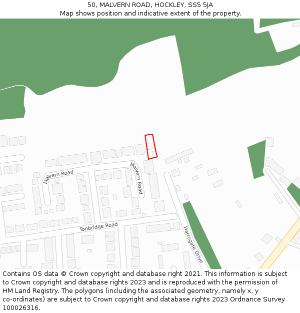 50, MALVERN ROAD, HOCKLEY, SS5 5JA: Location map and indicative extent of plot