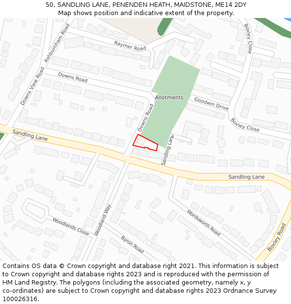 50, SANDLING LANE, PENENDEN HEATH, MAIDSTONE, ME14 2DY: Location map and indicative extent of plot