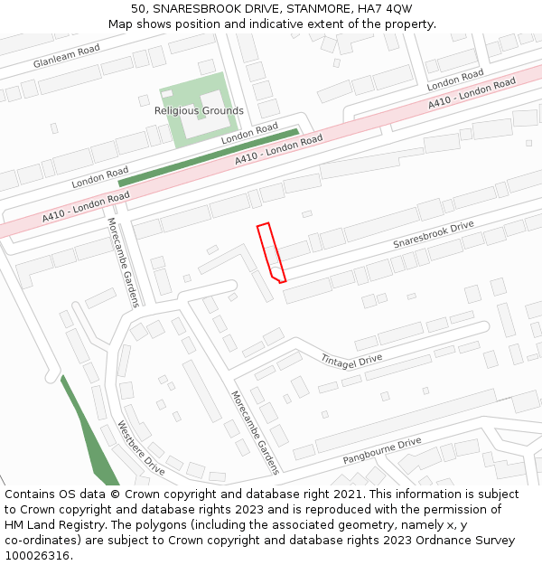 50, SNARESBROOK DRIVE, STANMORE, HA7 4QW: Location map and indicative extent of plot