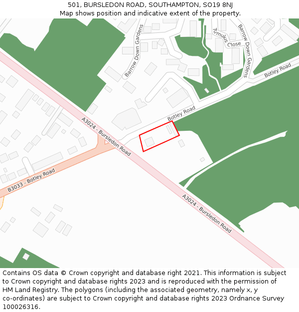 501, BURSLEDON ROAD, SOUTHAMPTON, SO19 8NJ: Location map and indicative extent of plot