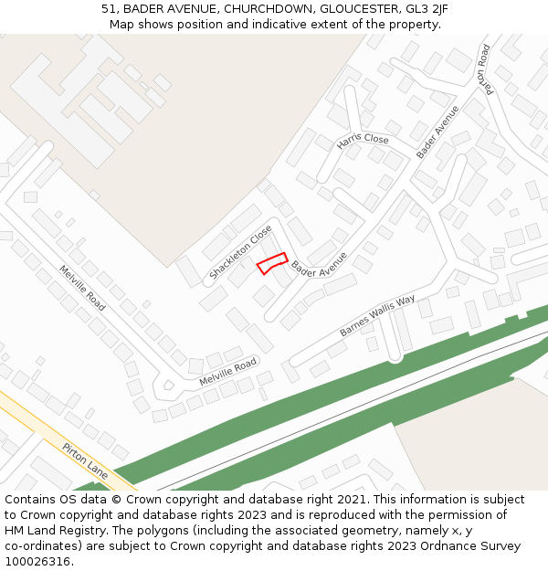 51, BADER AVENUE, CHURCHDOWN, GLOUCESTER, GL3 2JF: Location map and indicative extent of plot