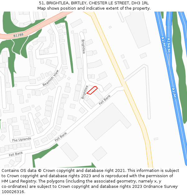 51, BRIGHTLEA, BIRTLEY, CHESTER LE STREET, DH3 1RL: Location map and indicative extent of plot