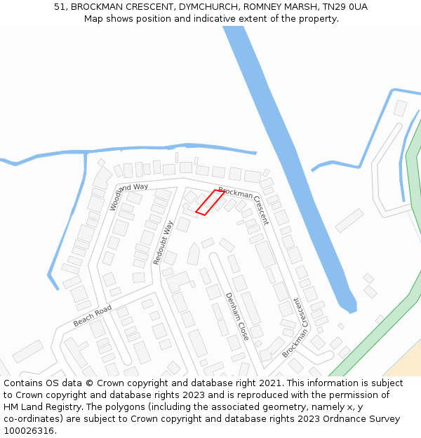 51, BROCKMAN CRESCENT, DYMCHURCH, ROMNEY MARSH, TN29 0UA: Location map and indicative extent of plot