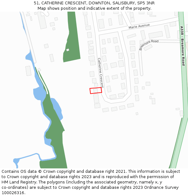 51, CATHERINE CRESCENT, DOWNTON, SALISBURY, SP5 3NR: Location map and indicative extent of plot