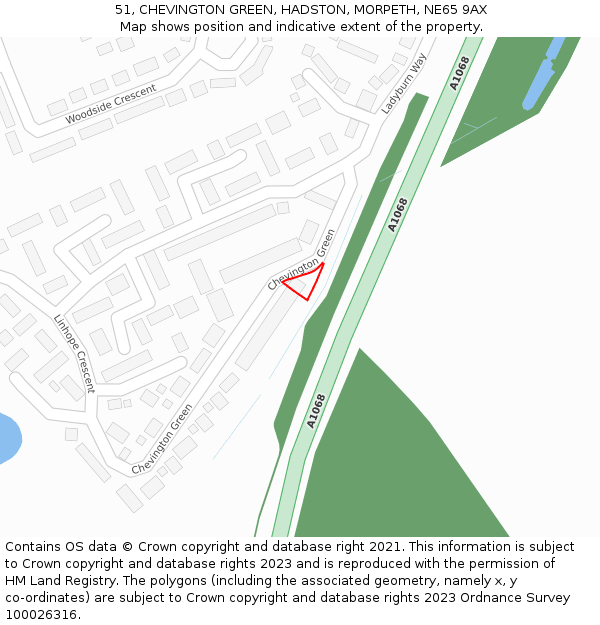 51, CHEVINGTON GREEN, HADSTON, MORPETH, NE65 9AX: Location map and indicative extent of plot