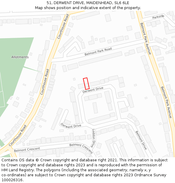 51, DERWENT DRIVE, MAIDENHEAD, SL6 6LE: Location map and indicative extent of plot