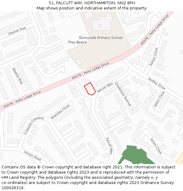 51, FALCUTT WAY, NORTHAMPTON, NN2 8PH: Location map and indicative extent of plot