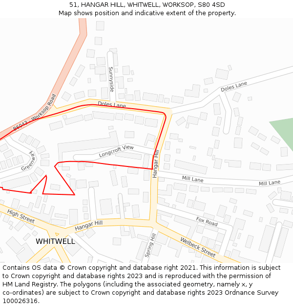 51, HANGAR HILL, WHITWELL, WORKSOP, S80 4SD: Location map and indicative extent of plot