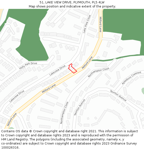 51, LAKE VIEW DRIVE, PLYMOUTH, PL5 4LW: Location map and indicative extent of plot