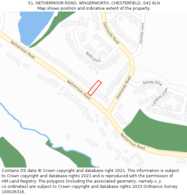 51, NETHERMOOR ROAD, WINGERWORTH, CHESTERFIELD, S42 6LN: Location map and indicative extent of plot