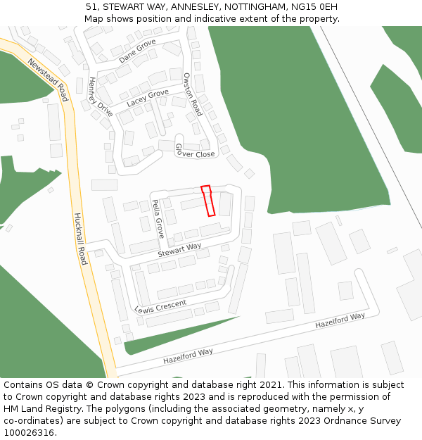 51, STEWART WAY, ANNESLEY, NOTTINGHAM, NG15 0EH: Location map and indicative extent of plot