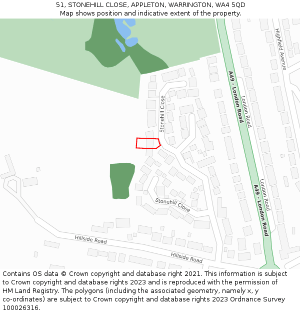 51, STONEHILL CLOSE, APPLETON, WARRINGTON, WA4 5QD: Location map and indicative extent of plot