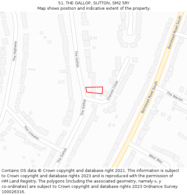 51, THE GALLOP, SUTTON, SM2 5RY: Location map and indicative extent of plot