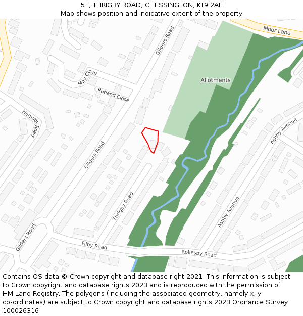 51, THRIGBY ROAD, CHESSINGTON, KT9 2AH: Location map and indicative extent of plot