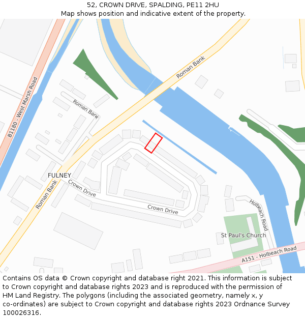 52, CROWN DRIVE, SPALDING, PE11 2HU: Location map and indicative extent of plot