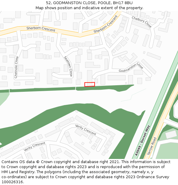 52, GODMANSTON CLOSE, POOLE, BH17 8BU: Location map and indicative extent of plot