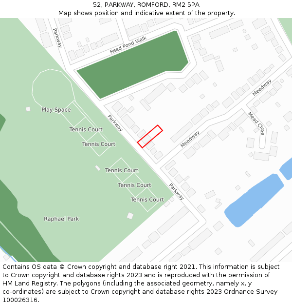 52, PARKWAY, ROMFORD, RM2 5PA: Location map and indicative extent of plot