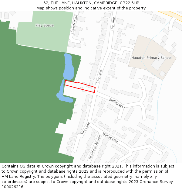 52, THE LANE, HAUXTON, CAMBRIDGE, CB22 5HP: Location map and indicative extent of plot