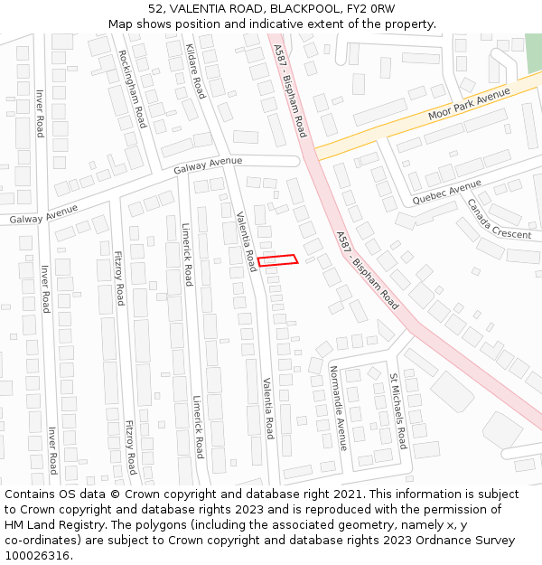 52, VALENTIA ROAD, BLACKPOOL, FY2 0RW: Location map and indicative extent of plot