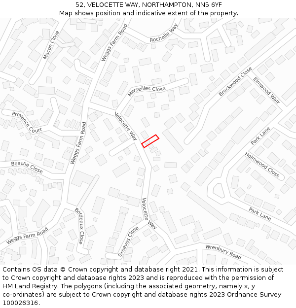 52, VELOCETTE WAY, NORTHAMPTON, NN5 6YF: Location map and indicative extent of plot