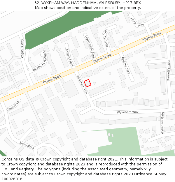 52, WYKEHAM WAY, HADDENHAM, AYLESBURY, HP17 8BX: Location map and indicative extent of plot