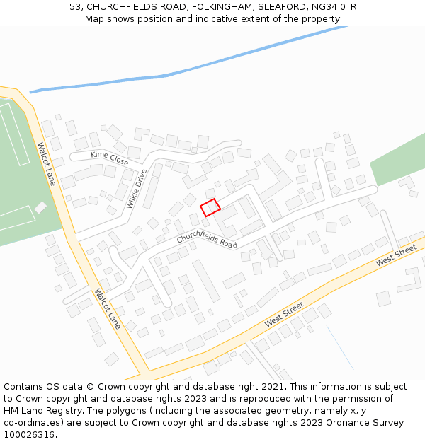 53, CHURCHFIELDS ROAD, FOLKINGHAM, SLEAFORD, NG34 0TR: Location map and indicative extent of plot