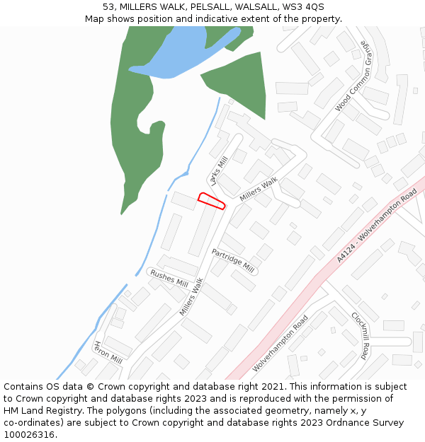 53, MILLERS WALK, PELSALL, WALSALL, WS3 4QS: Location map and indicative extent of plot