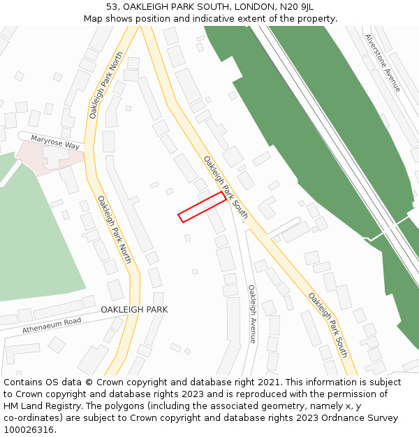 53, OAKLEIGH PARK SOUTH, LONDON, N20 9JL: Location map and indicative extent of plot