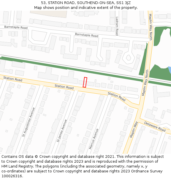 53, STATION ROAD, SOUTHEND-ON-SEA, SS1 3JZ: Location map and indicative extent of plot