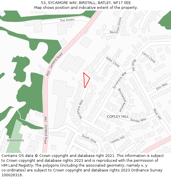 53, SYCAMORE WAY, BIRSTALL, BATLEY, WF17 0EE: Location map and indicative extent of plot