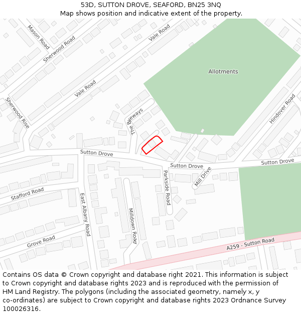 53D, SUTTON DROVE, SEAFORD, BN25 3NQ: Location map and indicative extent of plot