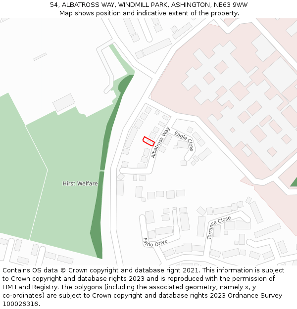 54, ALBATROSS WAY, WINDMILL PARK, ASHINGTON, NE63 9WW: Location map and indicative extent of plot