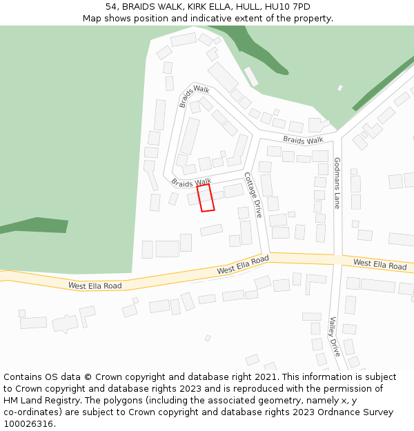 54, BRAIDS WALK, KIRK ELLA, HULL, HU10 7PD: Location map and indicative extent of plot