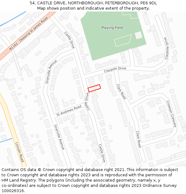 54, CASTLE DRIVE, NORTHBOROUGH, PETERBOROUGH, PE6 9DL: Location map and indicative extent of plot