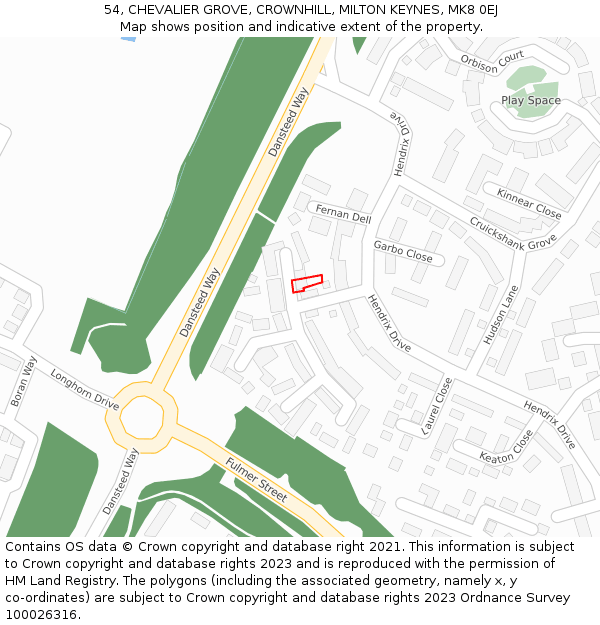 54, CHEVALIER GROVE, CROWNHILL, MILTON KEYNES, MK8 0EJ: Location map and indicative extent of plot