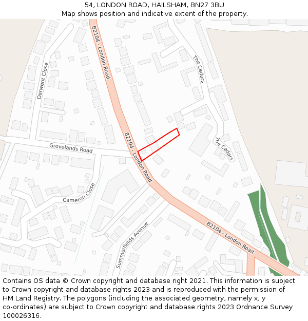 54, LONDON ROAD, HAILSHAM, BN27 3BU: Location map and indicative extent of plot