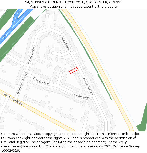 54, SUSSEX GARDENS, HUCCLECOTE, GLOUCESTER, GL3 3ST: Location map and indicative extent of plot