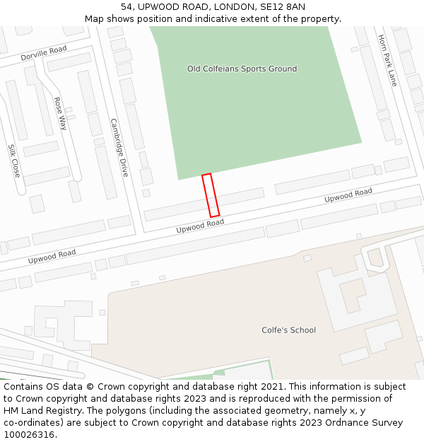 54, UPWOOD ROAD, LONDON, SE12 8AN: Location map and indicative extent of plot