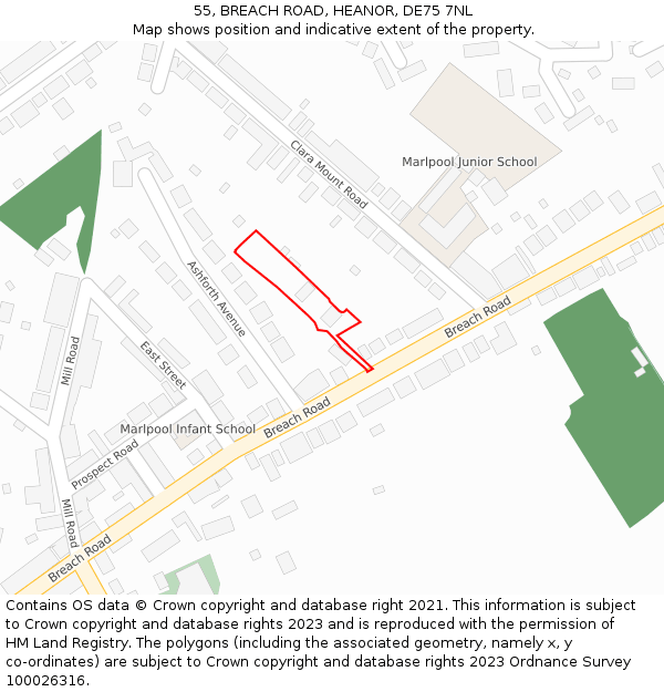 55, BREACH ROAD, HEANOR, DE75 7NL: Location map and indicative extent of plot