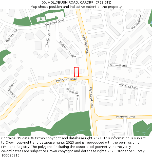 55, HOLLYBUSH ROAD, CARDIFF, CF23 6TZ: Location map and indicative extent of plot