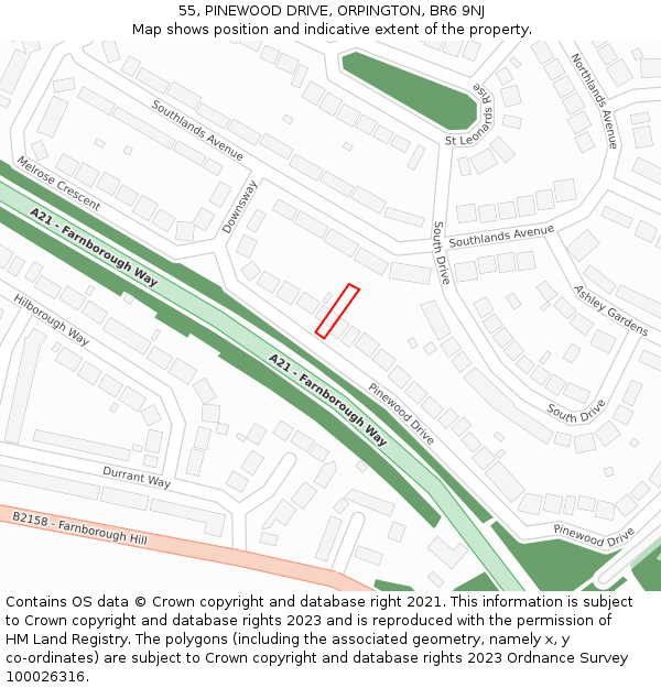 55, PINEWOOD DRIVE, ORPINGTON, BR6 9NJ: Location map and indicative extent of plot