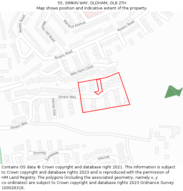 55, SIMKIN WAY, OLDHAM, OL8 2TH: Location map and indicative extent of plot