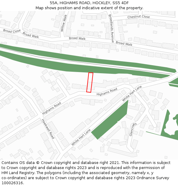 55A, HIGHAMS ROAD, HOCKLEY, SS5 4DF: Location map and indicative extent of plot