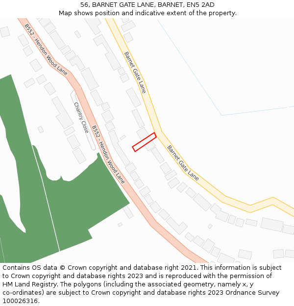 56, BARNET GATE LANE, BARNET, EN5 2AD: Location map and indicative extent of plot