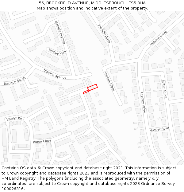 56, BROOKFIELD AVENUE, MIDDLESBROUGH, TS5 8HA: Location map and indicative extent of plot