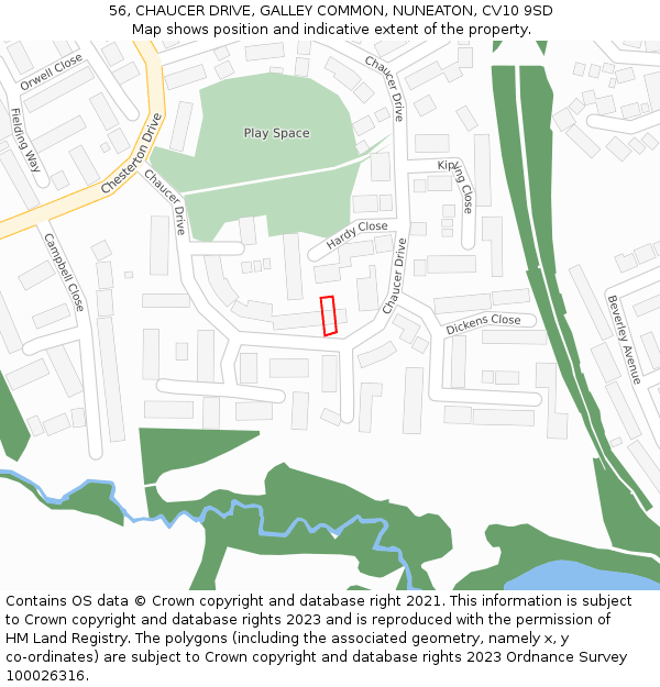 56, CHAUCER DRIVE, GALLEY COMMON, NUNEATON, CV10 9SD: Location map and indicative extent of plot