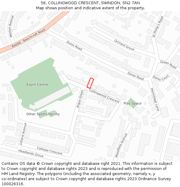 56, COLLINGWOOD CRESCENT, SWINDON, SN2 7AN: Location map and indicative extent of plot