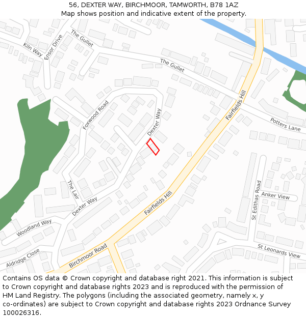 56, DEXTER WAY, BIRCHMOOR, TAMWORTH, B78 1AZ: Location map and indicative extent of plot