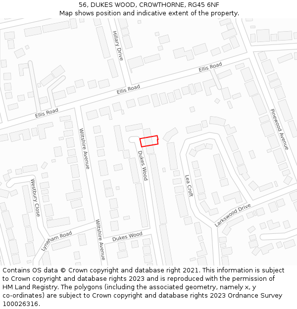 56, DUKES WOOD, CROWTHORNE, RG45 6NF: Location map and indicative extent of plot