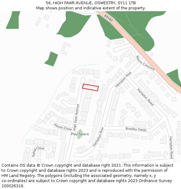 56, HIGH FAWR AVENUE, OSWESTRY, SY11 1TB: Location map and indicative extent of plot